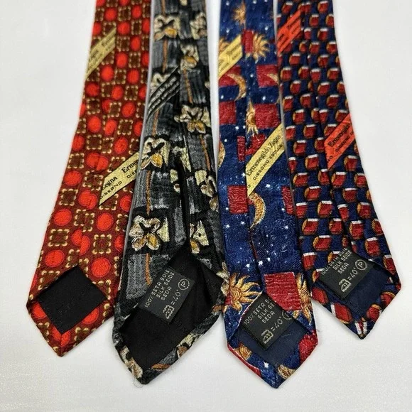 Lot (4) Ermenegildo Zegna 100% Silk Ties Designer Floral Geometric Made in Italy